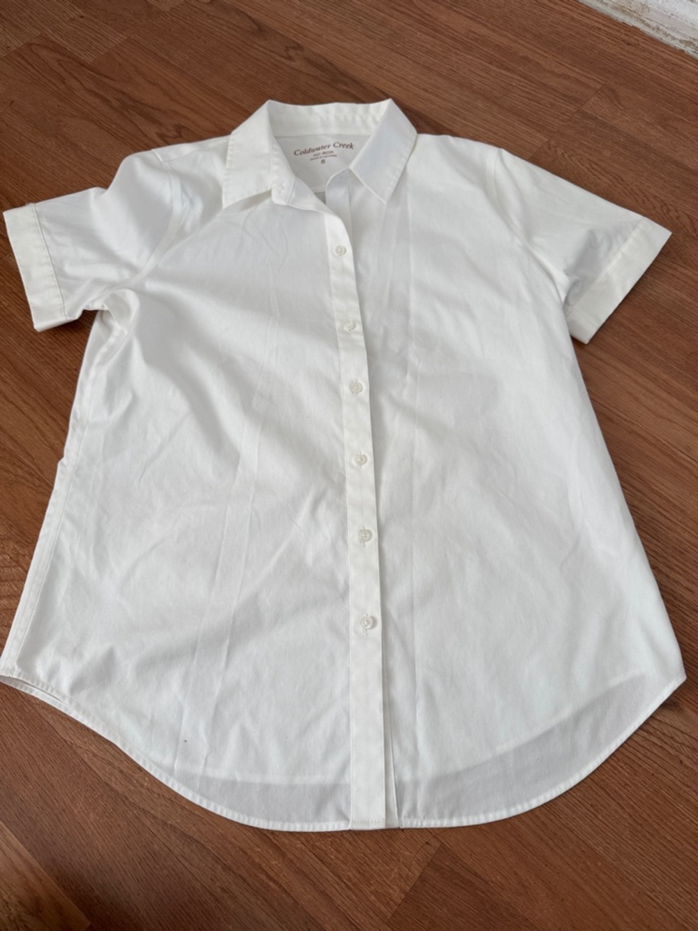 Coldwater Creek White Short-Sleeve Button Down Blouse 100%Cotton